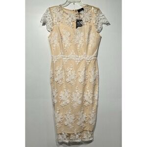 AX Paris Shift Dress Womans Size‎ 8 Beige White Lace Embroidered Romantic Party